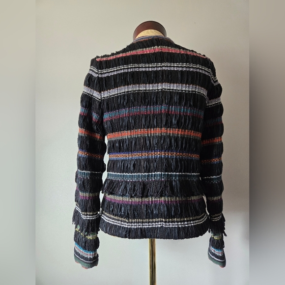 Ecru Multicolor Knit and Fringe Blazer. Size Small - Picture 8 of 15